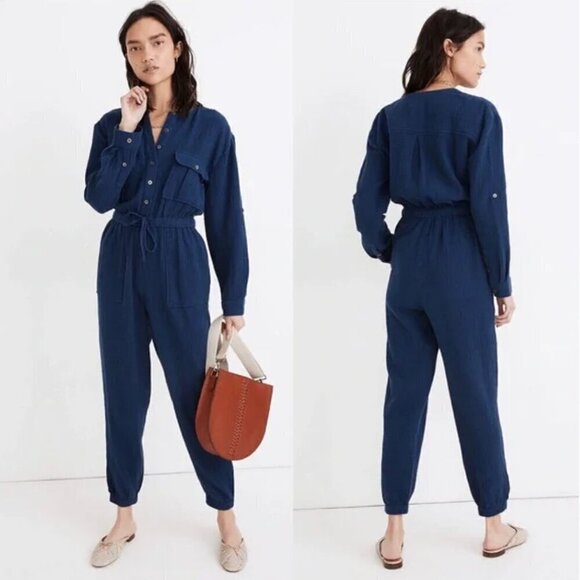 Madewell Pants - Madewell Lightspun Tapered Leg Jumpsuit - Gauze Cotton in Navy, Size 10